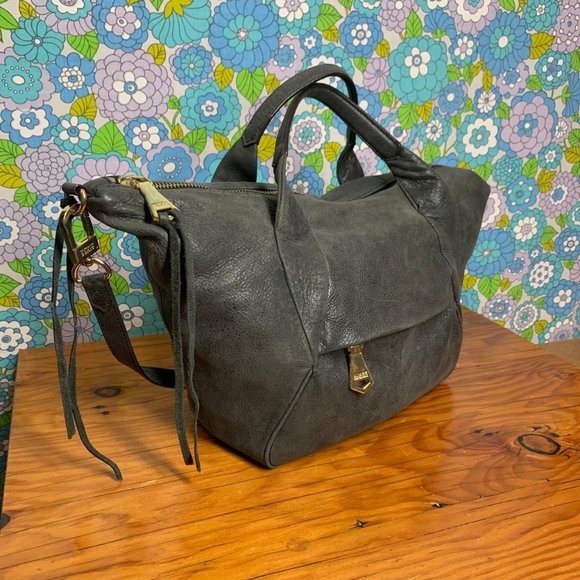 Aimee kestenberg Grey Pebbled Leather Boho Slouch Crossbody Bag - Picture 1 of 16